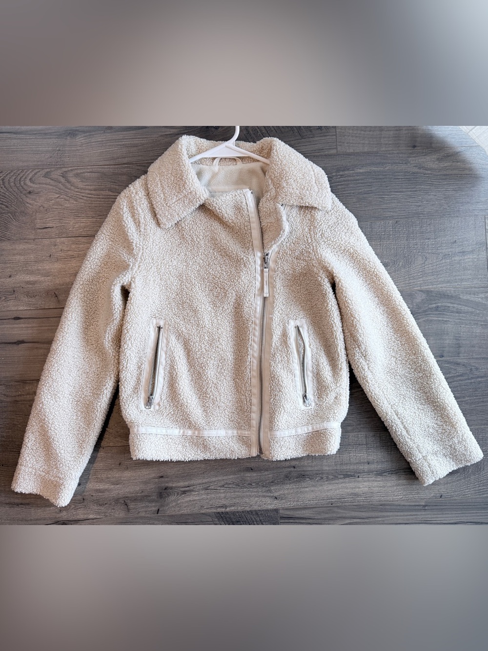 Abercrombie Kids Girls 11/12 Faux Shearling Sherpa Moto Jacket Biker Cream Teddy